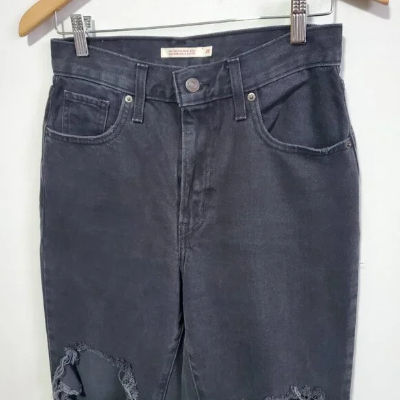 LEVI'S High Waisted Mom Jean Tapered Leg Stretch Distressed Black Women 28 x 28" - Picture 5 of 16